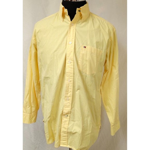 TOMMY HILFIGER Mens Medium Yellow Pigment Dyed Long Sleeve Button Up Shirt - Picture 1 of 10